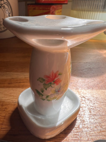 Porte petites cuillères vintage en porcelaine et inox