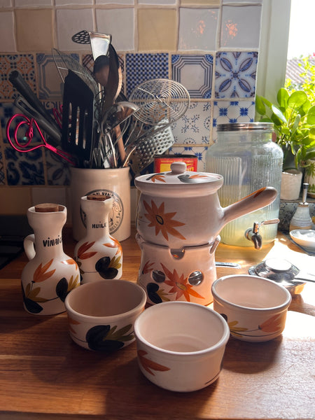 Service à fondue vintage Poterie du Marais France en céramique - 1962