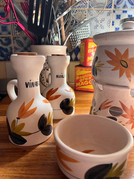 Service à fondue vintage Poterie du Marais France en céramique - 1962