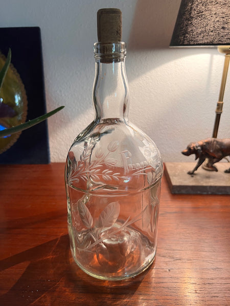 Bouteille vintage en verre gravé "Prune" faite-maison