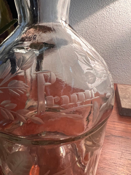 Bouteille vintage en verre gravé "Prune" faite-maison