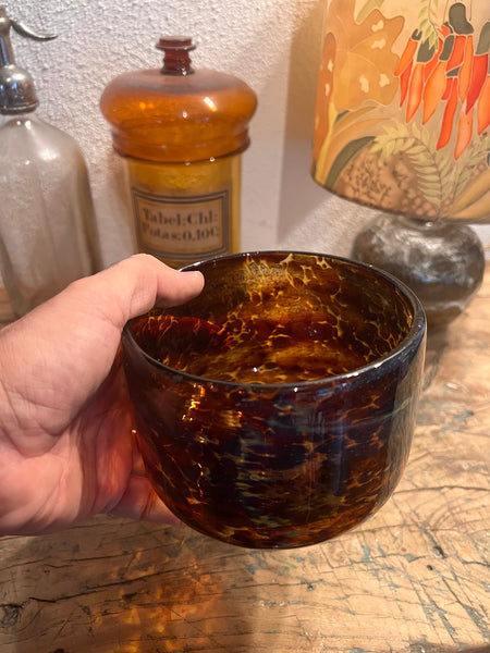 Pot / vide poche vintage en verre soufflé écailles de tortue - Verreries Mdina - Malte