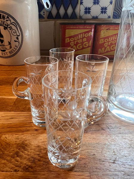Service à liqueur vintage en verre gravé