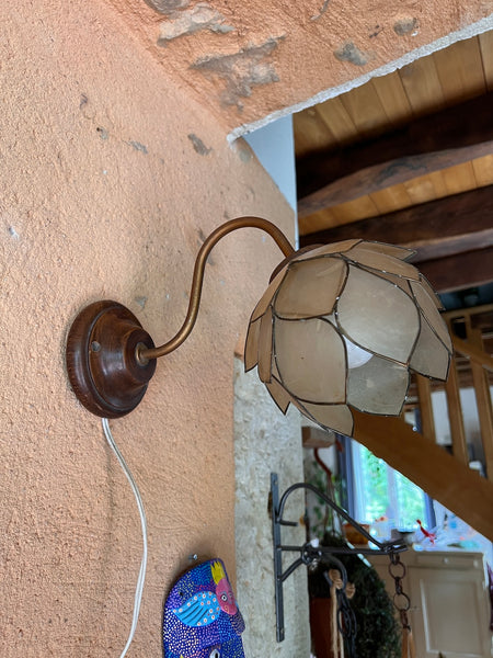 Applique murale vintage Lotus Targetti en bois, laiton et nacre