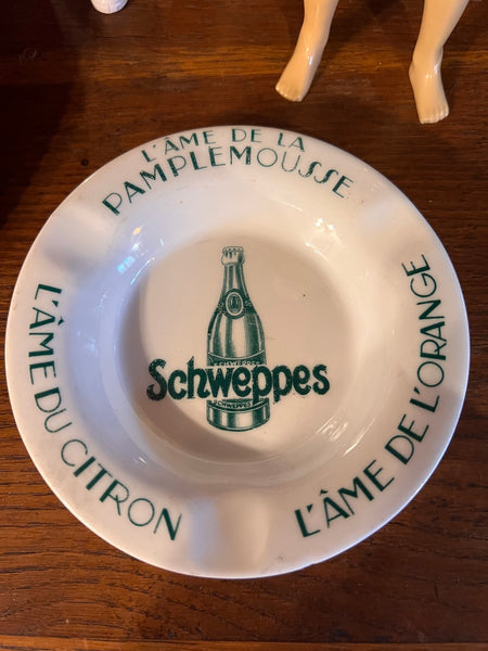 Rare cendrier / vide-poche vintage Schweppes publicitaire de bistrot en céramique
